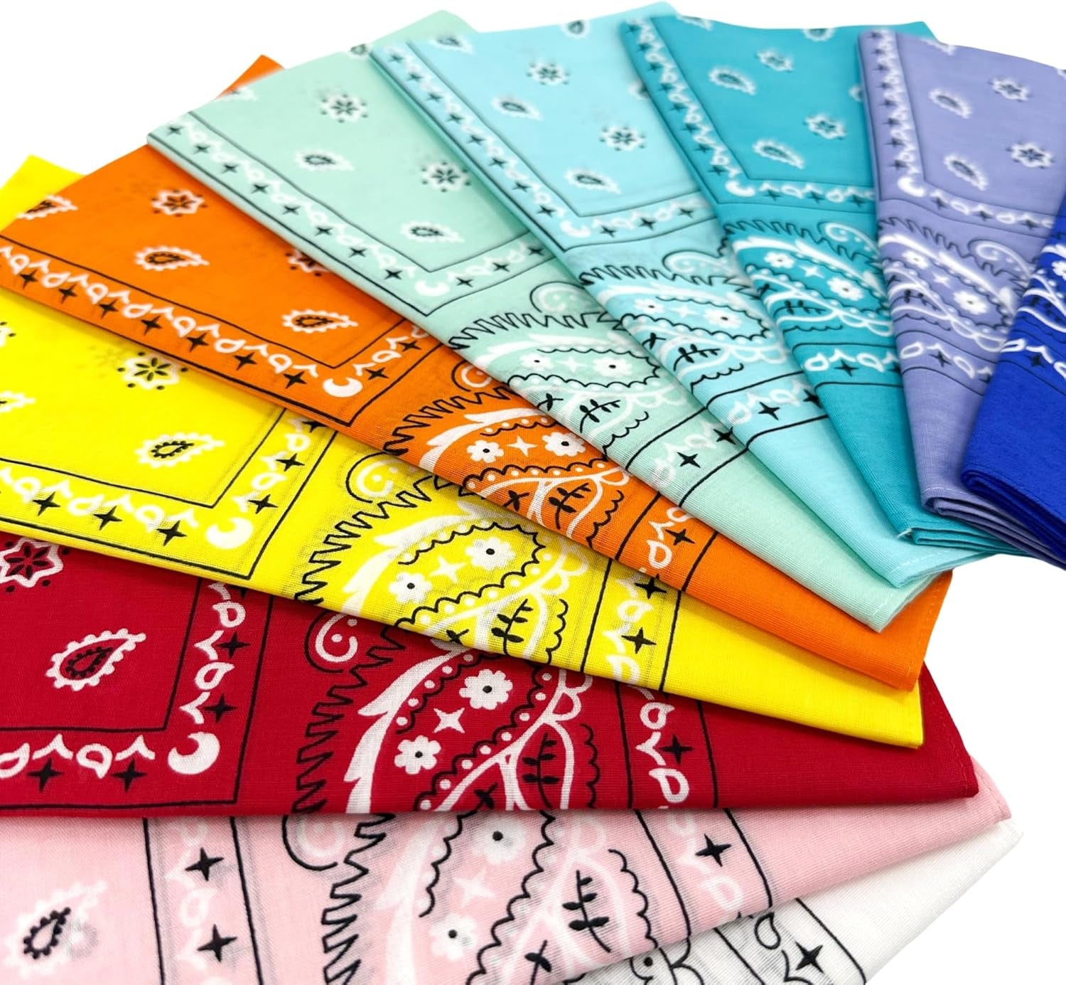 100% Cotton 10 Pack Fine Bandanas