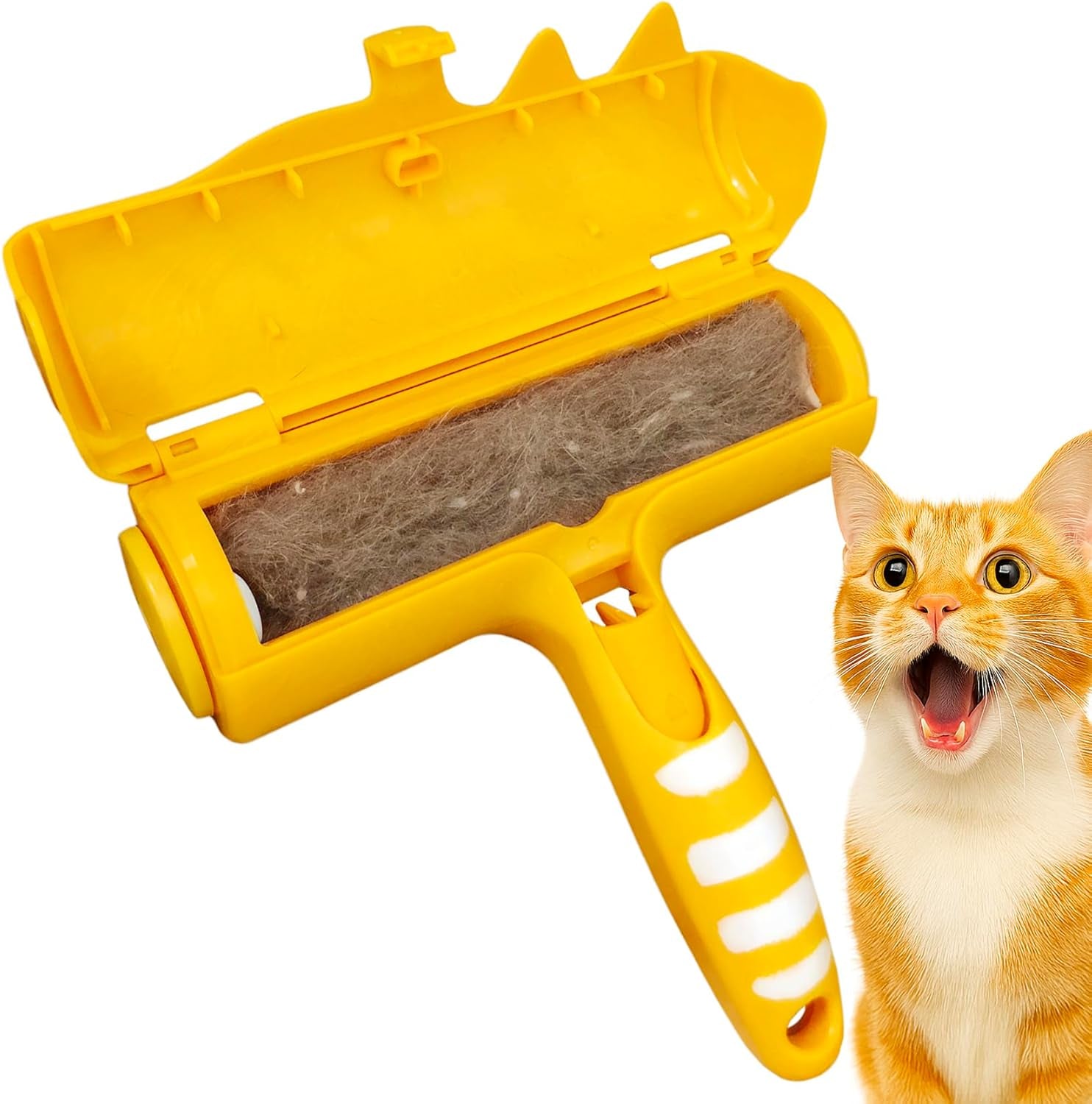 Pet Hair Remover Roller - Lint Roller for Pet Hair - Self Cleaning Dog & Cat Hair Remover - Remove Dog, Cat Hair from Furniture, Carpets, Bedding, Clothing and More. Orange