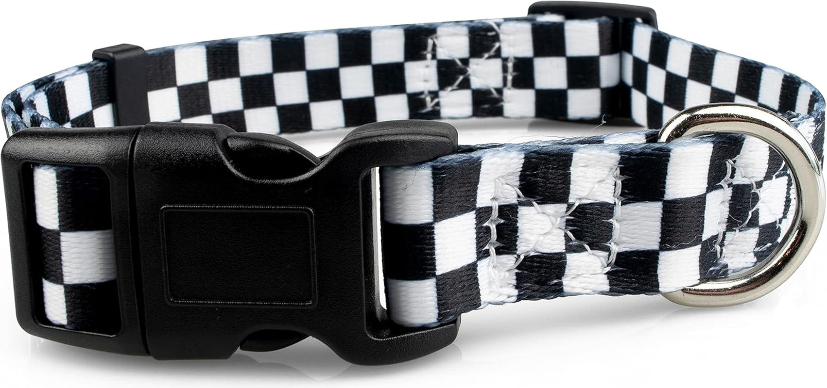 Checkered Pattern Dog Collar in Black & White - Adjustable Dog Collar for Boy and Girl Dogs with Quick Release Buckle by , Small