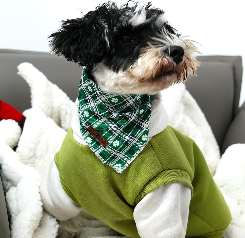 St Patricks Dog Bandana for Small Medium Large Dogs, Cat Dog Kerchief Triangle Green Clover Bibs Scarf for Girl Boy