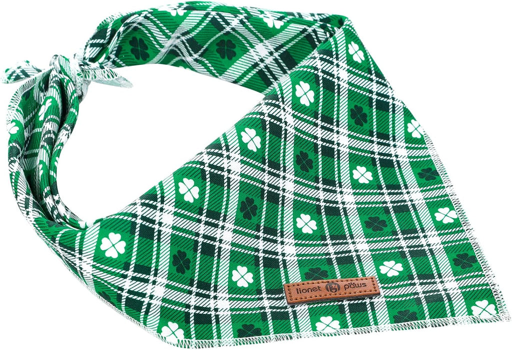 St Patricks Dog Bandana for Small Medium Large Dogs, Cat Dog Kerchief Triangle Green Clover Bibs Scarf for Girl Boy