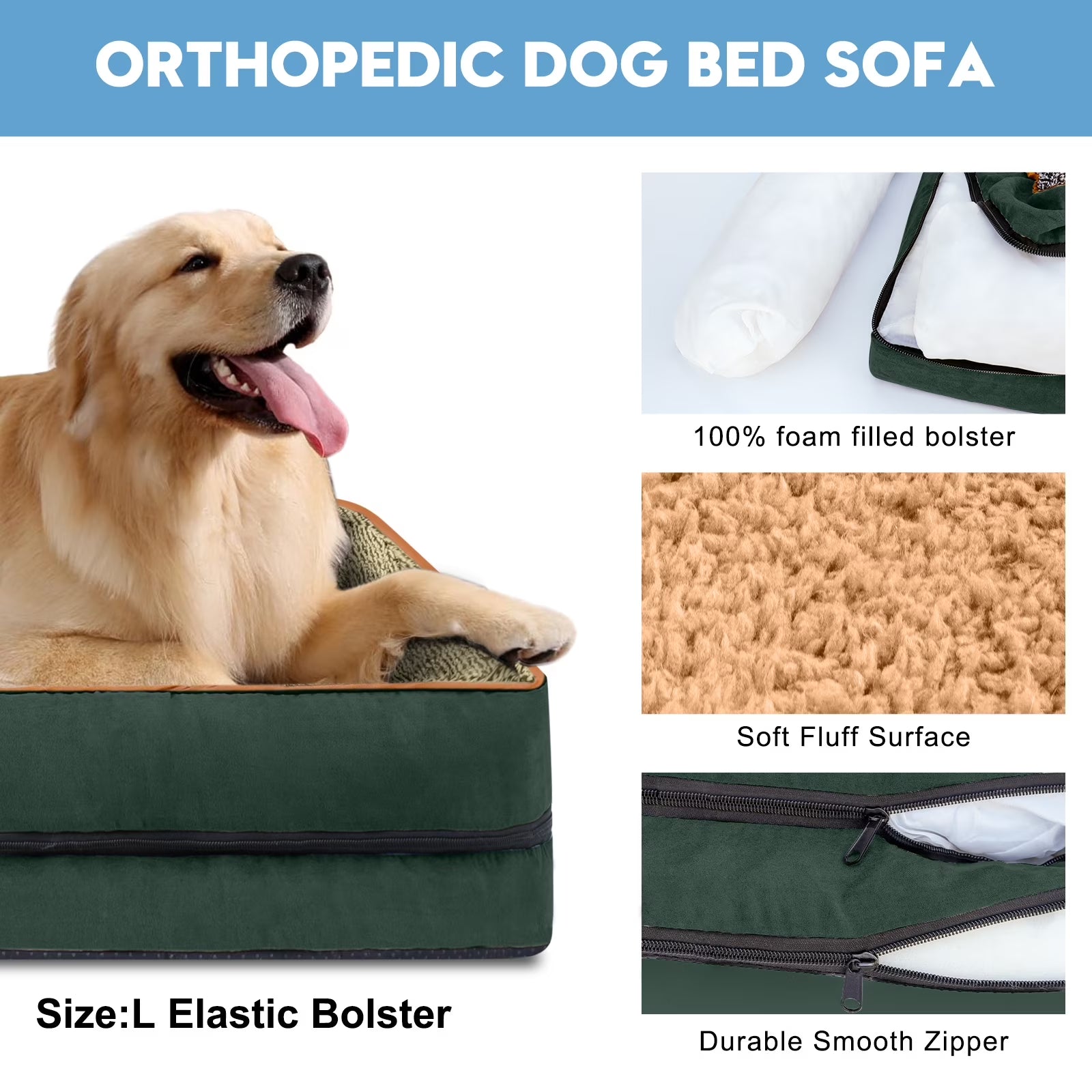 Large Dogs Orthopedic Pet Bed with Removable Washable Cover Non Skid Bottom