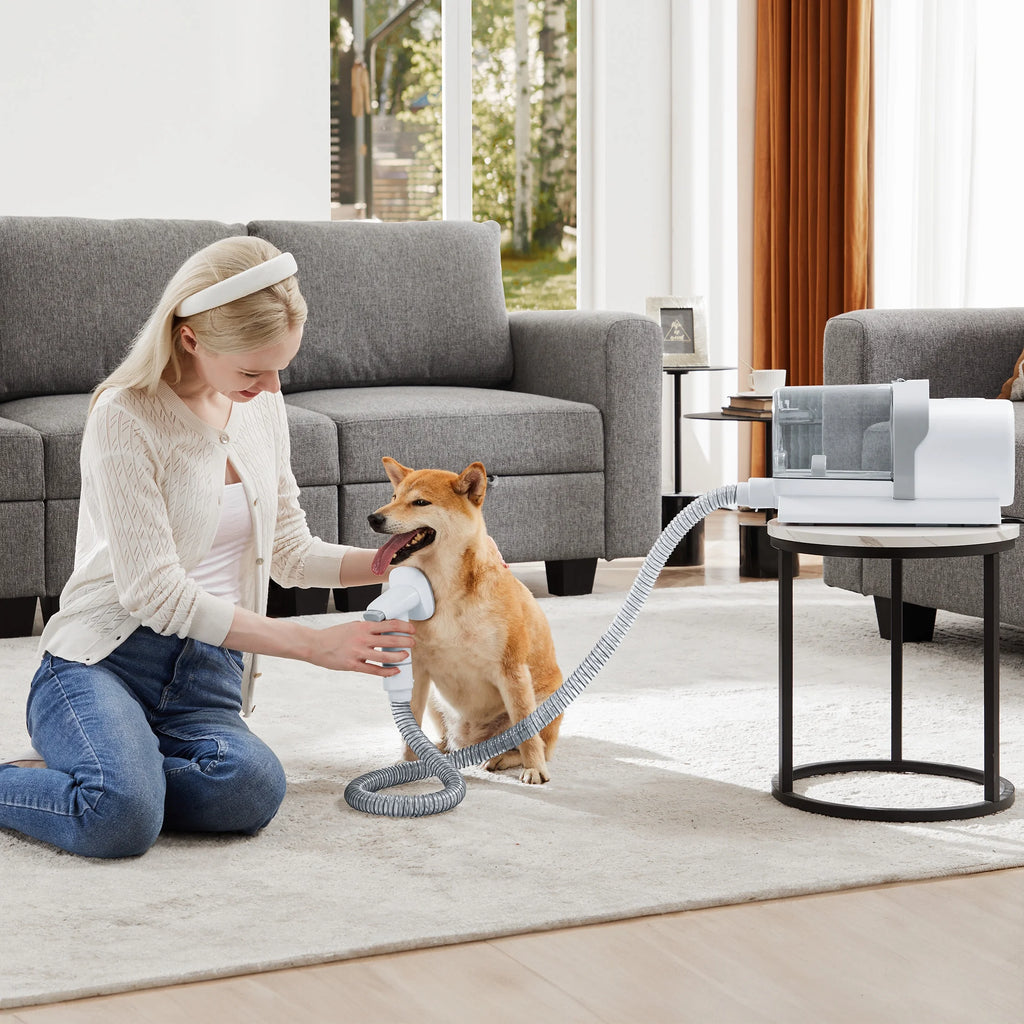 Dog Grooming Kit, 2.5L Pet Hair Grooming Vacuum, 5-In-1 Electric Clippers Cleaning Sets for Dog/Cat/Other Animals, White