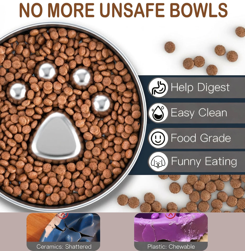 Slow Feeder Dog Bowls Large Breed, Food Grade 304 Stainless Steel Dog Bowls with Non-Slip Base, Maze Pet Dish to Slow down Eating, Metal Slow Feeder Dog Bowl