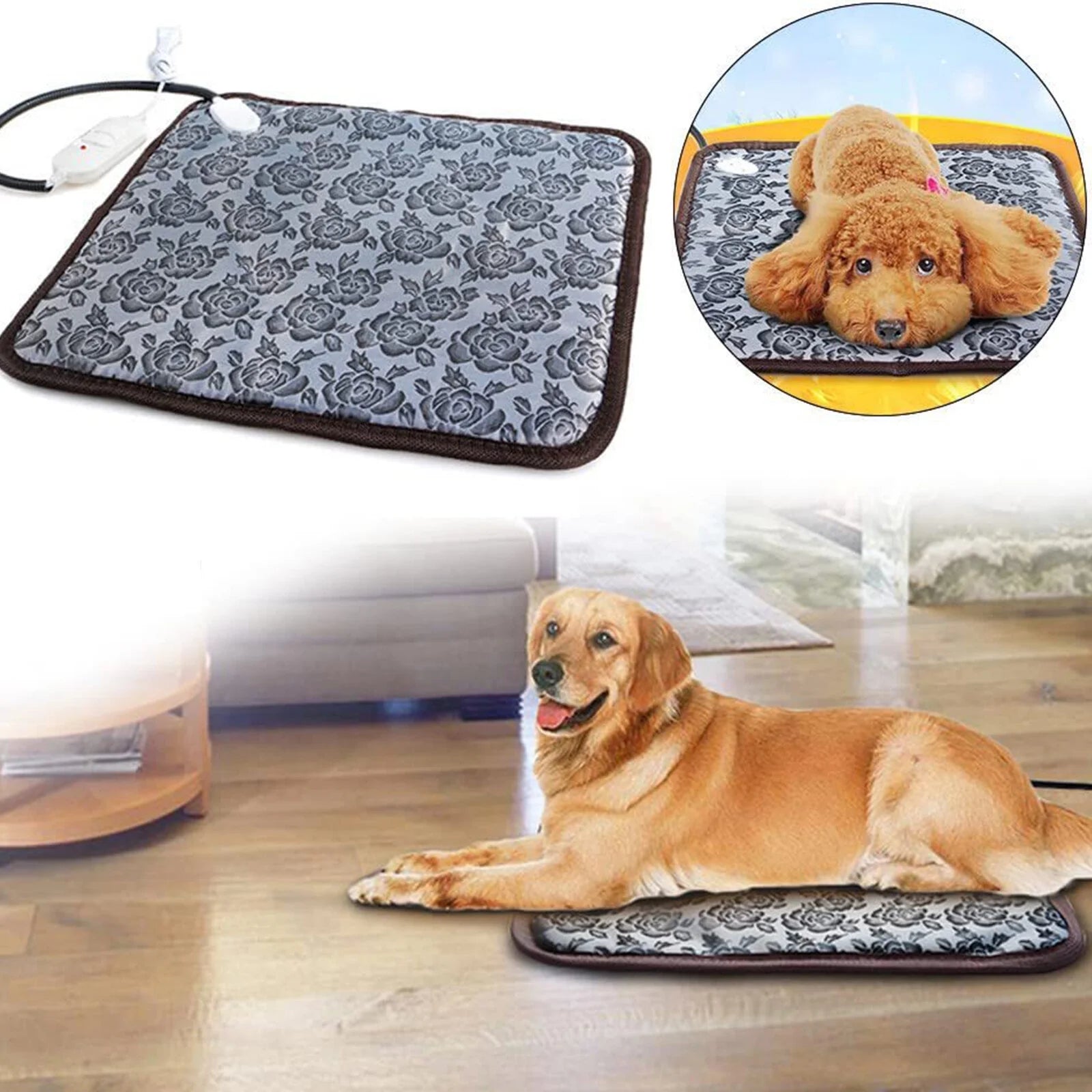 Pet Heating Pad, Heated Cat Dog Bed Mat, Electric Warming Pad Heating Blanket for Cats Dogs Puppies Indoor 17.7Inch, with Anti- Steel Cord, Dual Temperature Dual Control