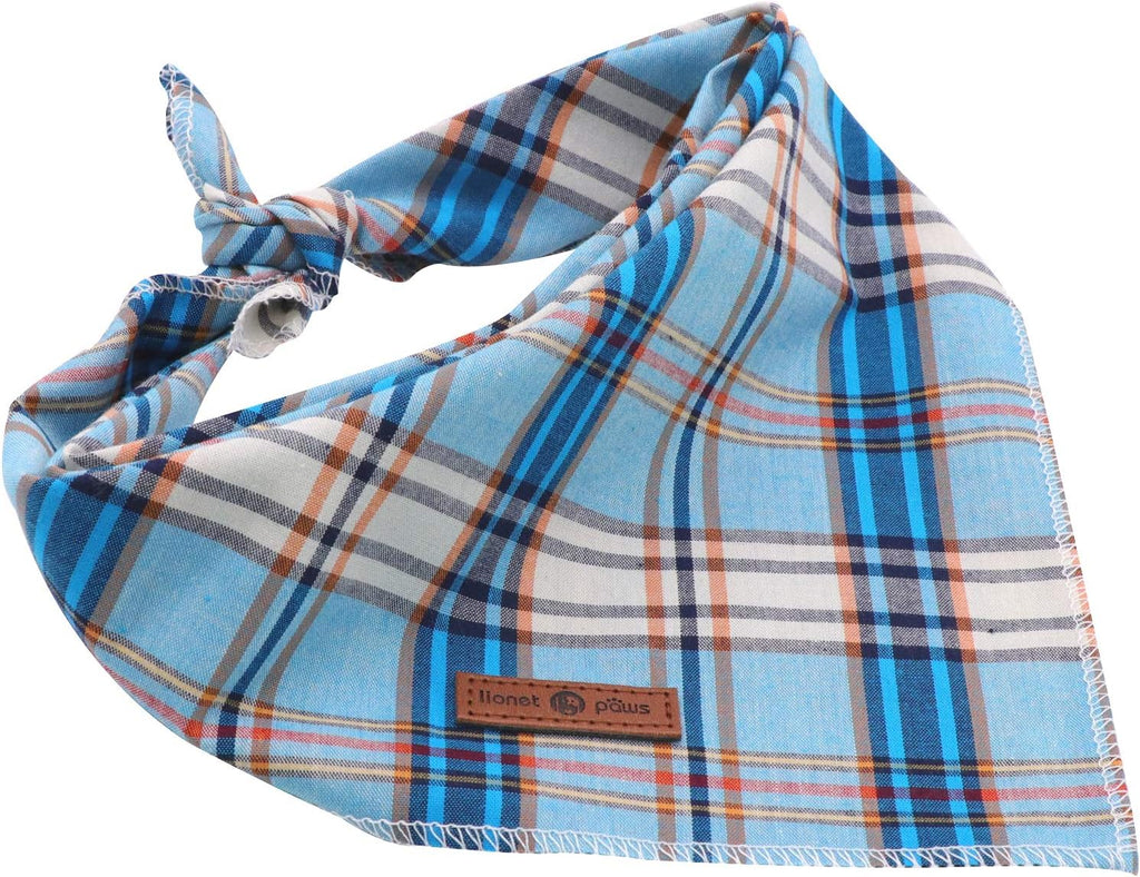 Dog Bandana for Small Medium Large Dogs, Cat Kerchief Blue Plaid, Triangle Bibs Scarf for Girl or Boy