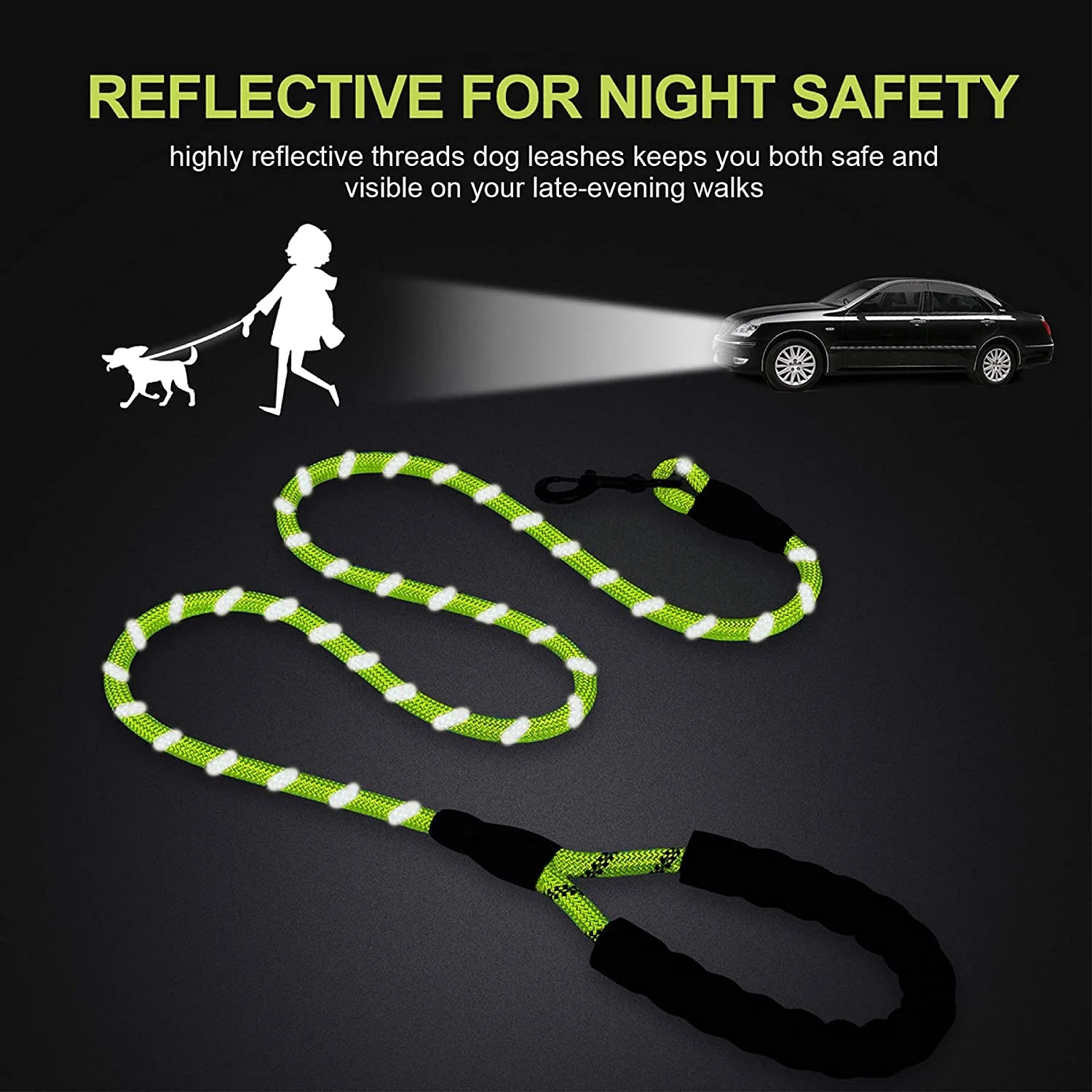 Reflective Strong Rope Dog Leash (5 FT)GREEN