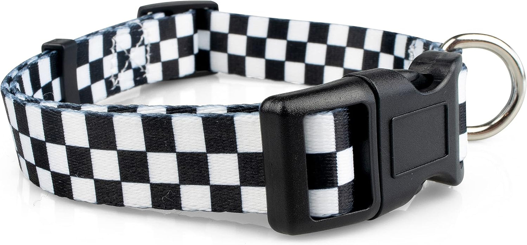 Checkered Pattern Dog Collar in Black & White - Adjustable Dog Collar for Boy and Girl Dogs with Quick Release Buckle by , Small