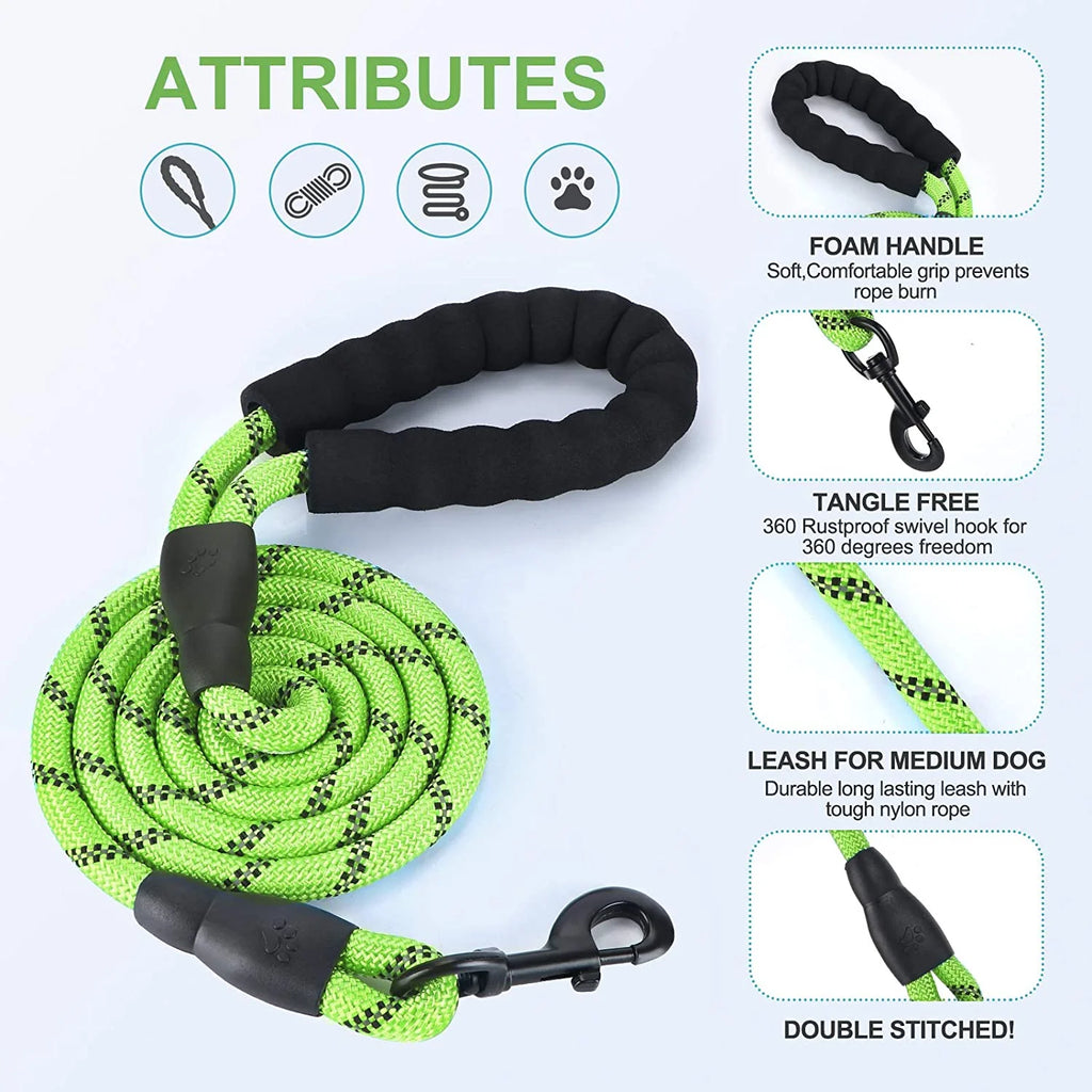 Reflective Strong Rope Dog Leash (5 FT)GREEN