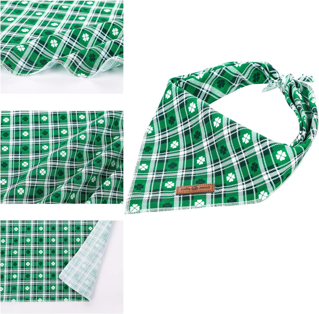 St Patricks Dog Bandana for Small Medium Large Dogs, Cat Dog Kerchief Triangle Green Clover Bibs Scarf for Girl Boy
