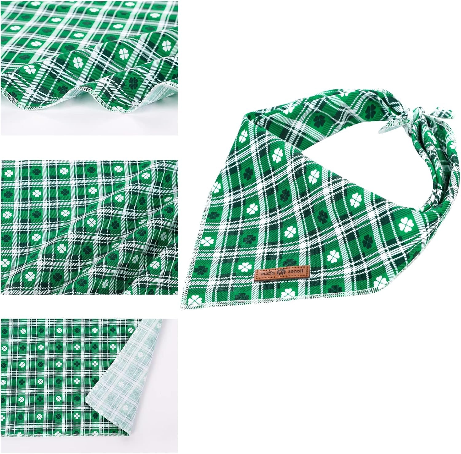 St Patricks Dog Bandana for Small Medium Large Dogs, Cat Dog Kerchief Triangle Green Clover Bibs Scarf for Girl Boy