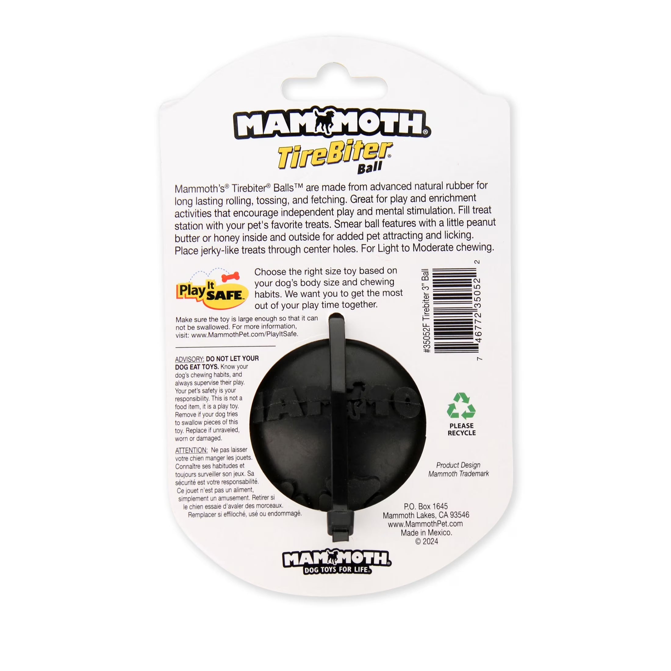 Tirebiter Advanced Ball Rubber Dog Toy W/Treat Station Medium 3"