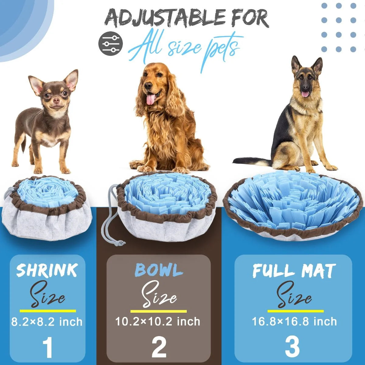 Adjustable Snuffle Mat for Dogs, with Suction Cup, Dog Enrichment Toys, Encourage Dogs Foraging Skills & Slow Eating