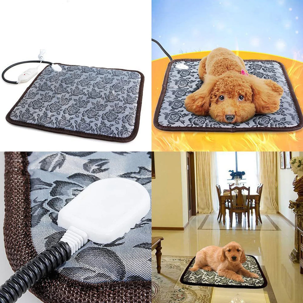 Pet Heating Pad, Heated Cat Dog Bed Mat, Electric Warming Pad Heating Blanket for Cats Dogs Puppies Indoor 17.7Inch, with Anti- Steel Cord, Dual Temperature Dual Control